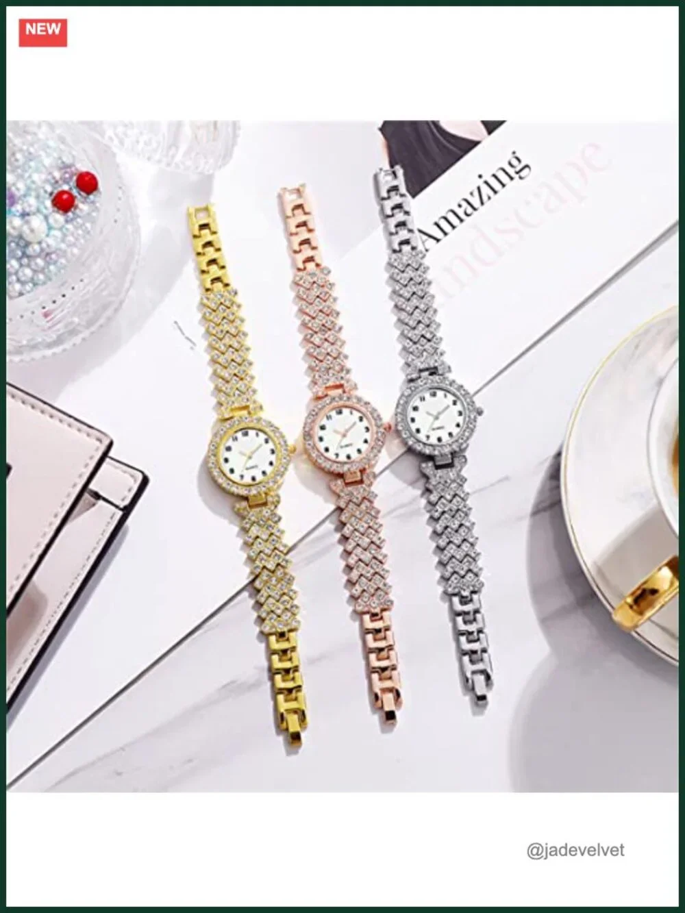 SENRUD Women's Analog Quartz Watch and Bracelet Set Crystal Accent